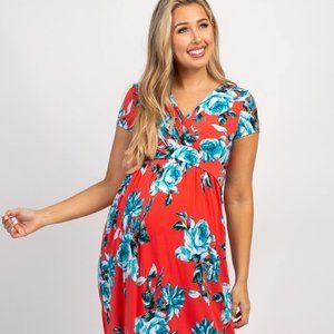 Pinkblush Maternity Maxi Dress Coral Floral Draped Size Small